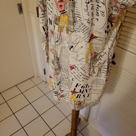 Asymmetrical Artsy Print Top L'atoré Stretch Cotton Size 40 US 6 - Picture 2 of 7